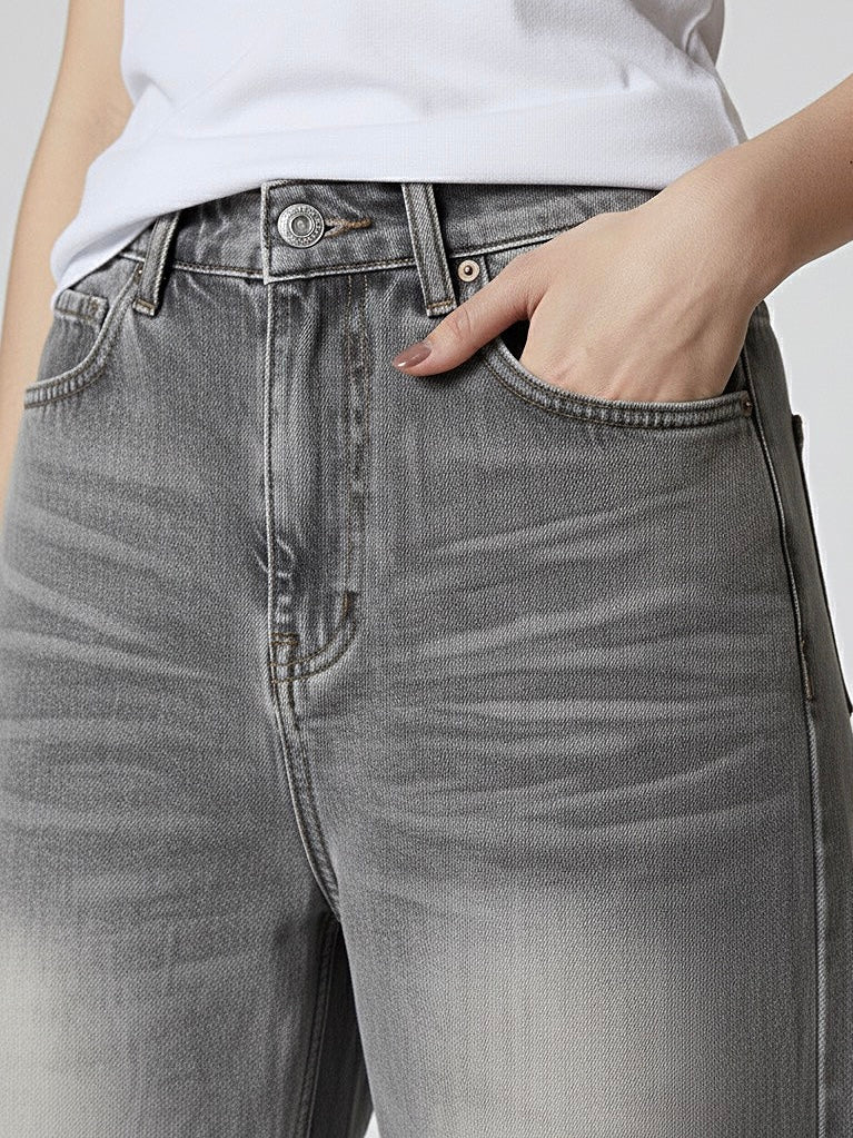 Holly | Verwaschene graue High-Waist Baggy Jeans