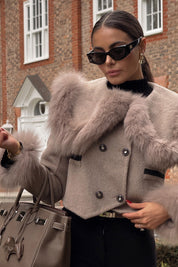 Hallie | Faux Fur Trim Double-Breasted Jacket