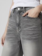 Holly | Verwaschene graue High-Waist Baggy Jeans
