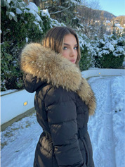 Jane | Belted Long Puffer Coat with Faux Fur Hood