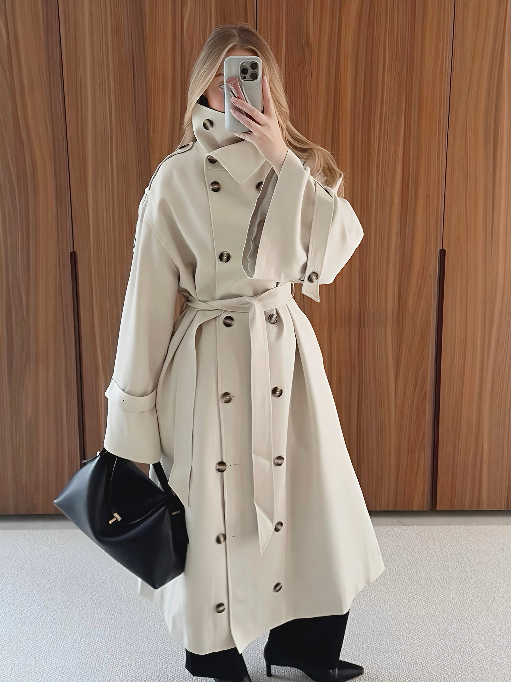 Zoe | High-Neck Belted Long Trench Coat