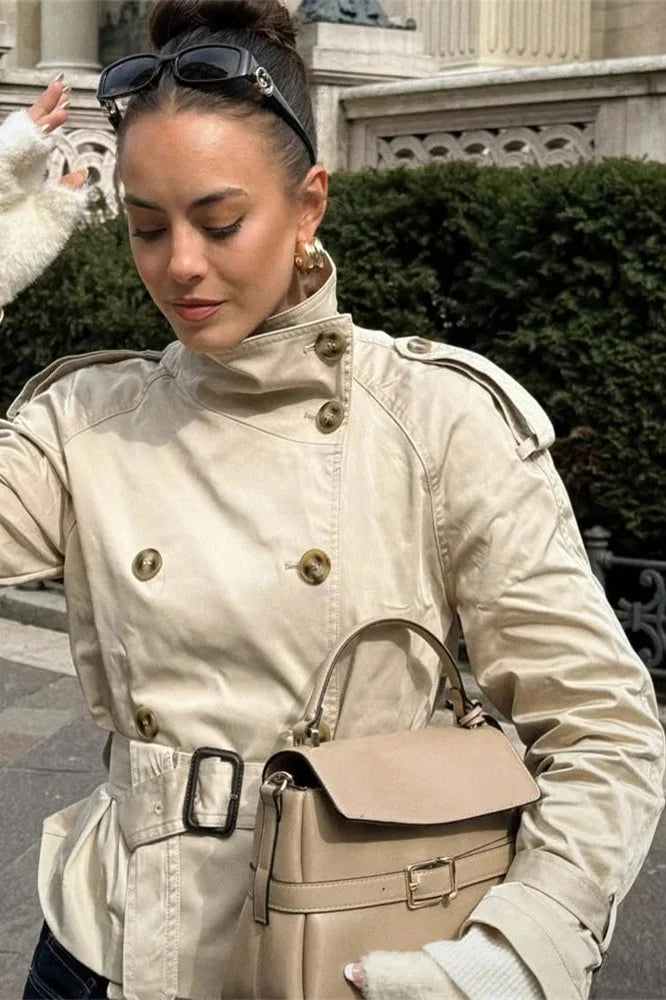 High-Neck Belted Trench Coat | Isabelle