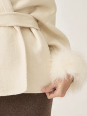 Celine | Belted Coat with Faux Fur Cuffs