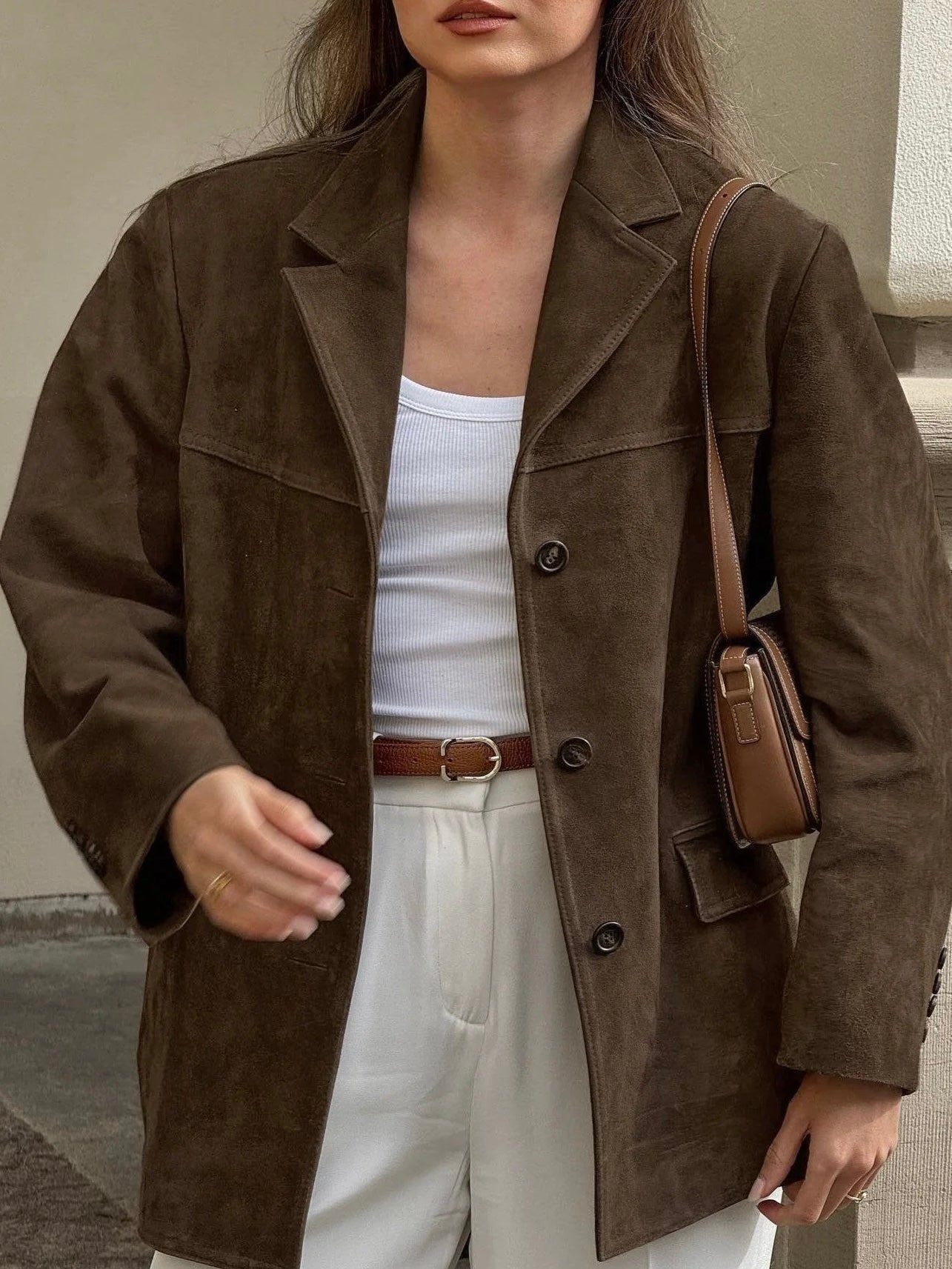 Women's Oversized Brown Suede Trench Coat | Clara