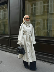 Zoe | High-Neck Belted Long Trench Coat