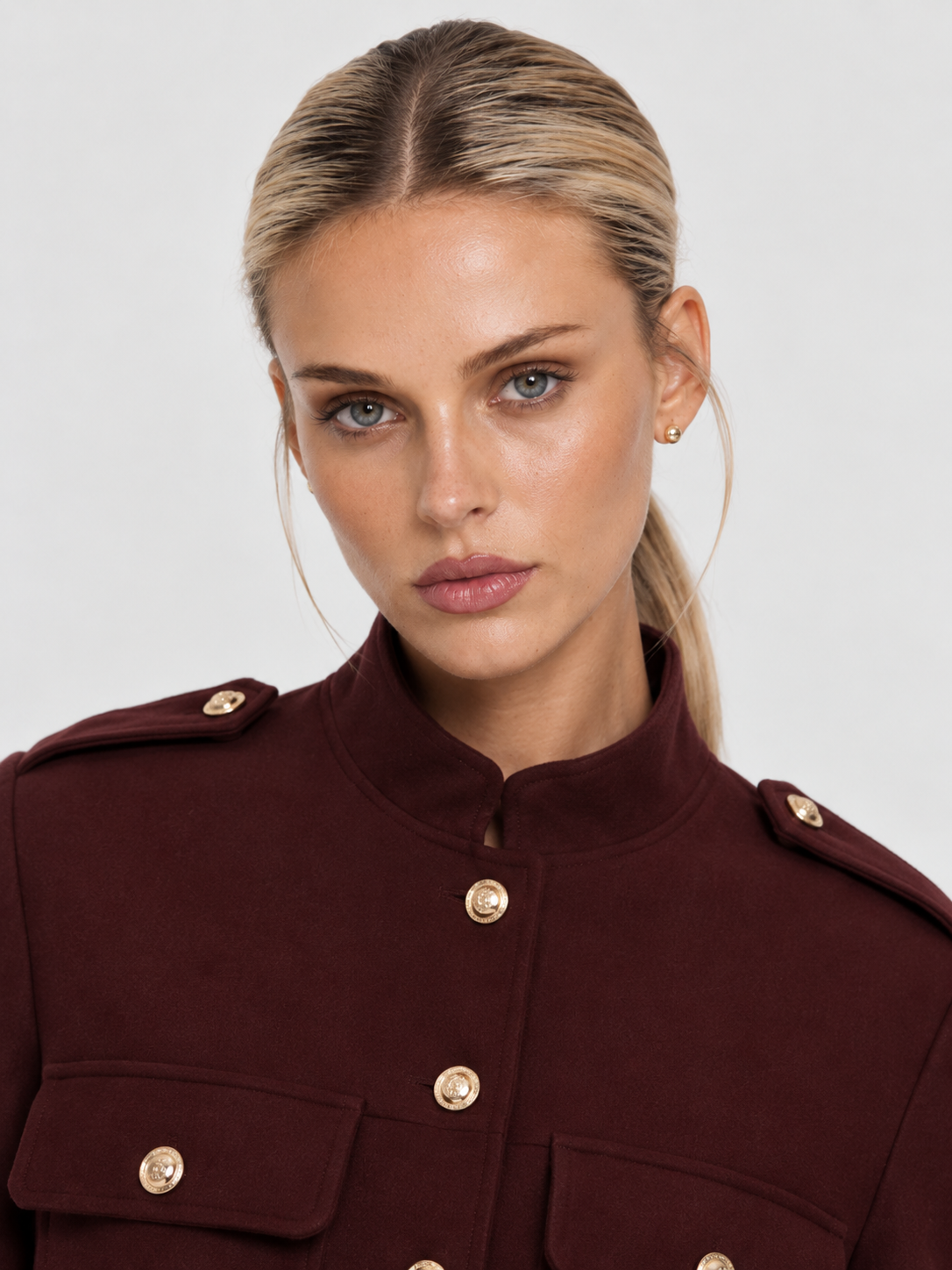 Lilly | Burgundy Cropped Jacket with Gold Buttons