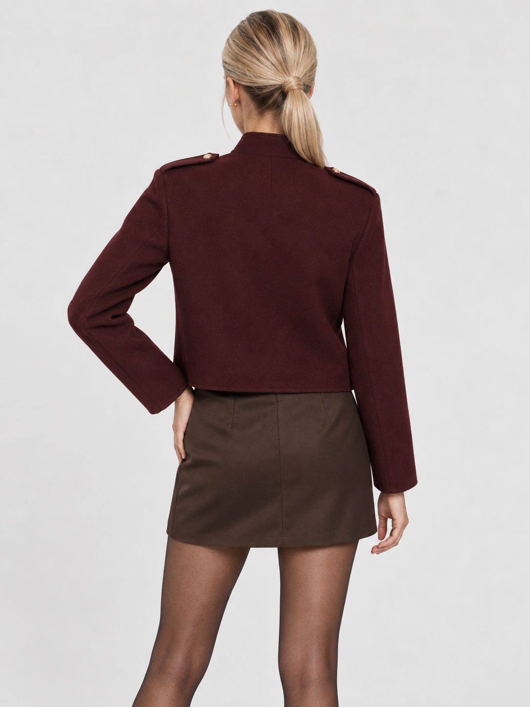 Lilly | Burgundy Cropped Jacket with Gold Buttons