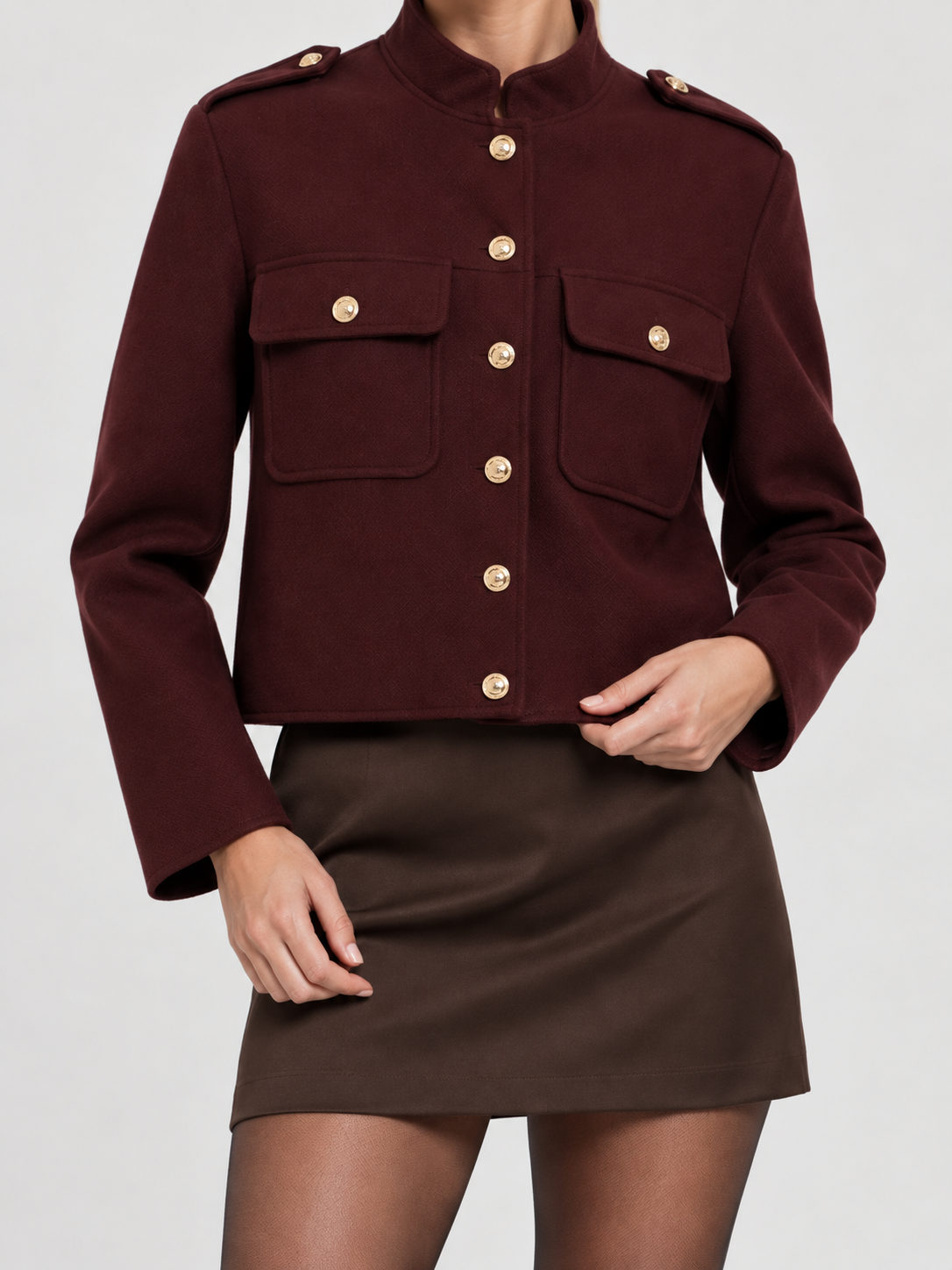 Lilly | Burgundy Cropped Jacket with Gold Buttons
