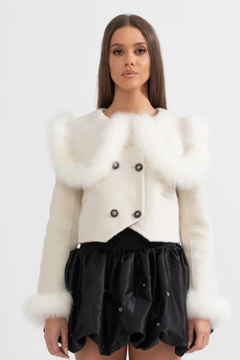 Hallie | Faux Fur Trim Double-Breasted Jacket