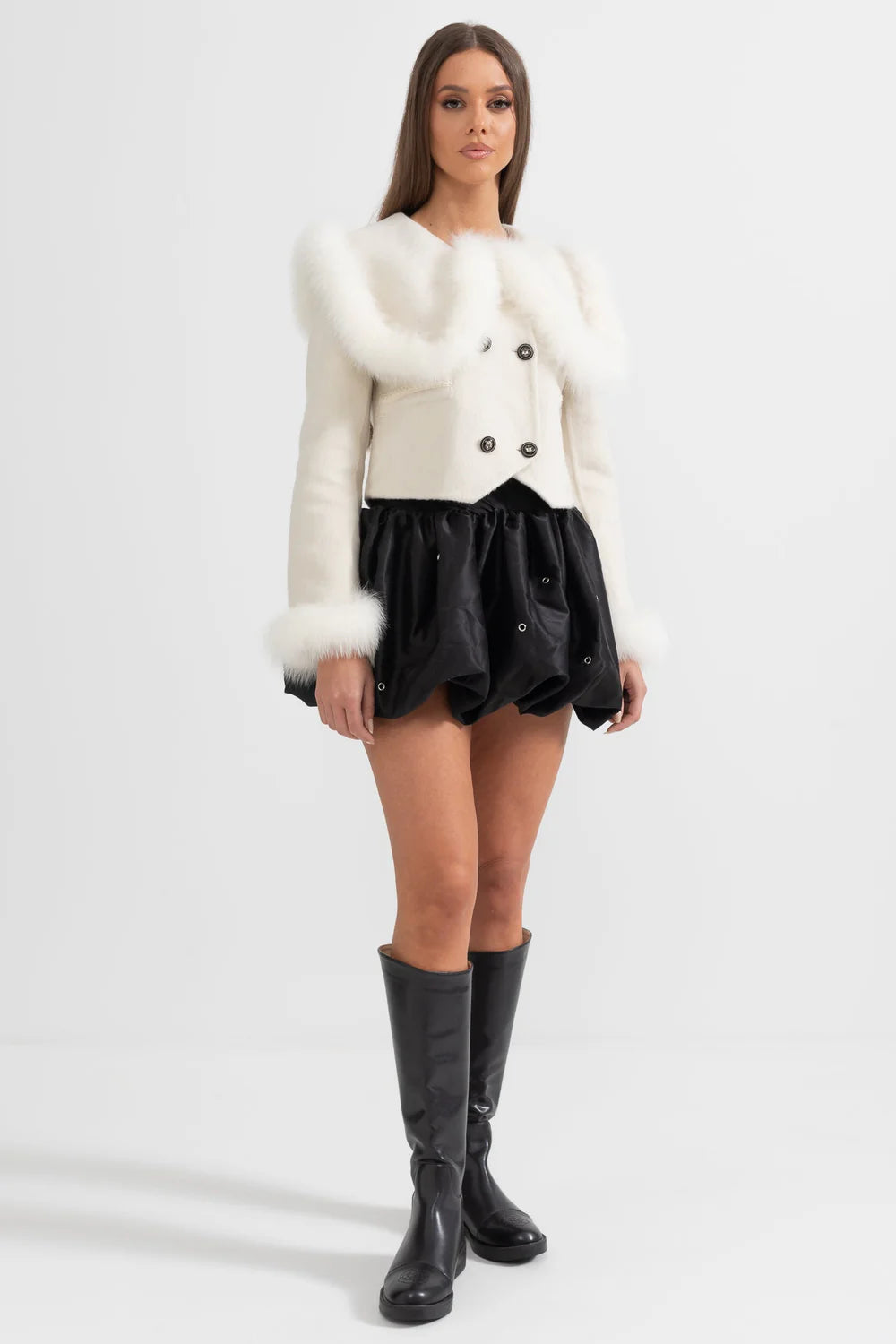 Hallie | Faux Fur Trim Double-Breasted Jacket