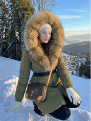 Jane | Belted Long Puffer Coat with Faux Fur Hood