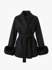 Celine | Belted Coat with Faux Fur Cuffs