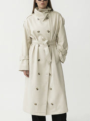Zoe | High-Neck Belted Long Trench Coat