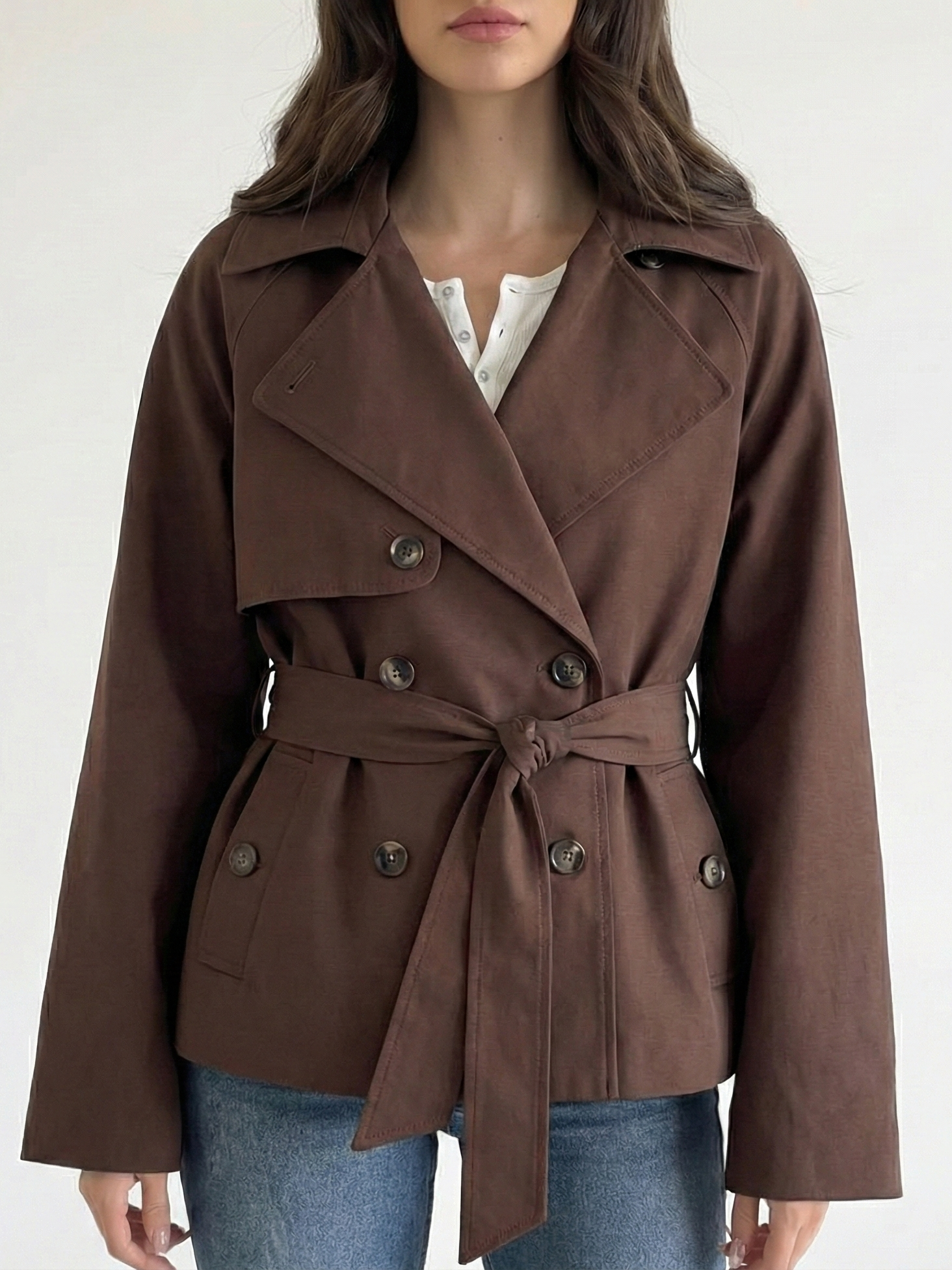 Alicent | Belted Double-Breasted Short Coat