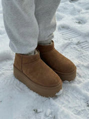 Suede-Effect Platform Boots with Faux Fur Lining
