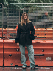 Celine | Belted Coat with Faux Fur Cuffs
