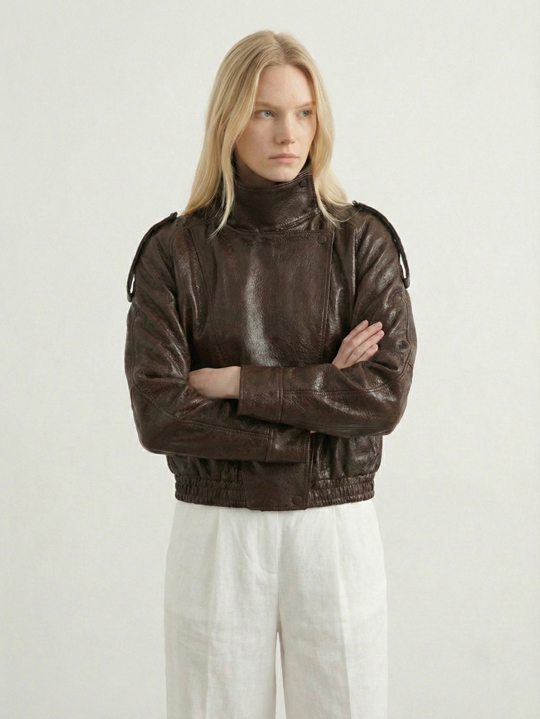 Felicia | Oversized High-Neck Faux Leather Jacket