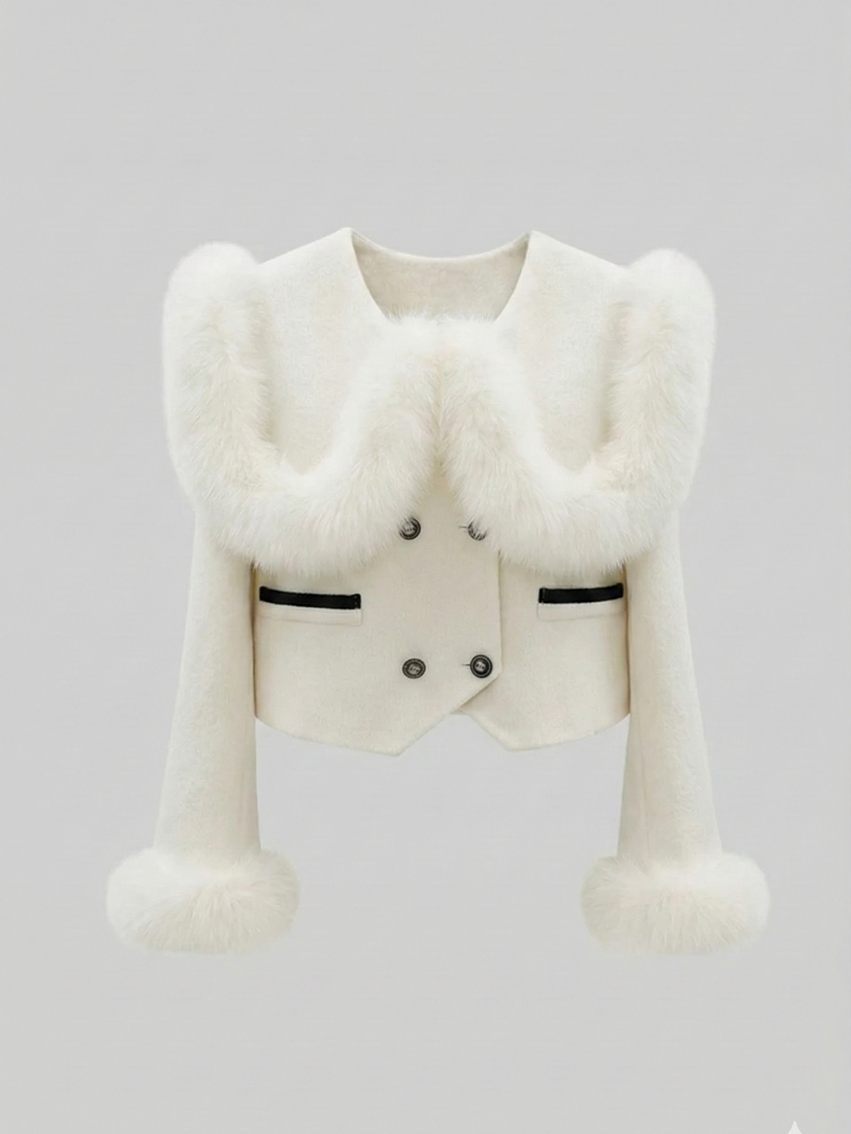 Hallie | Faux Fur Trim Double-Breasted Jacket