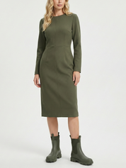 Green waterproof ankle boot with elastic side panels, pull tabs and chunky lug sole