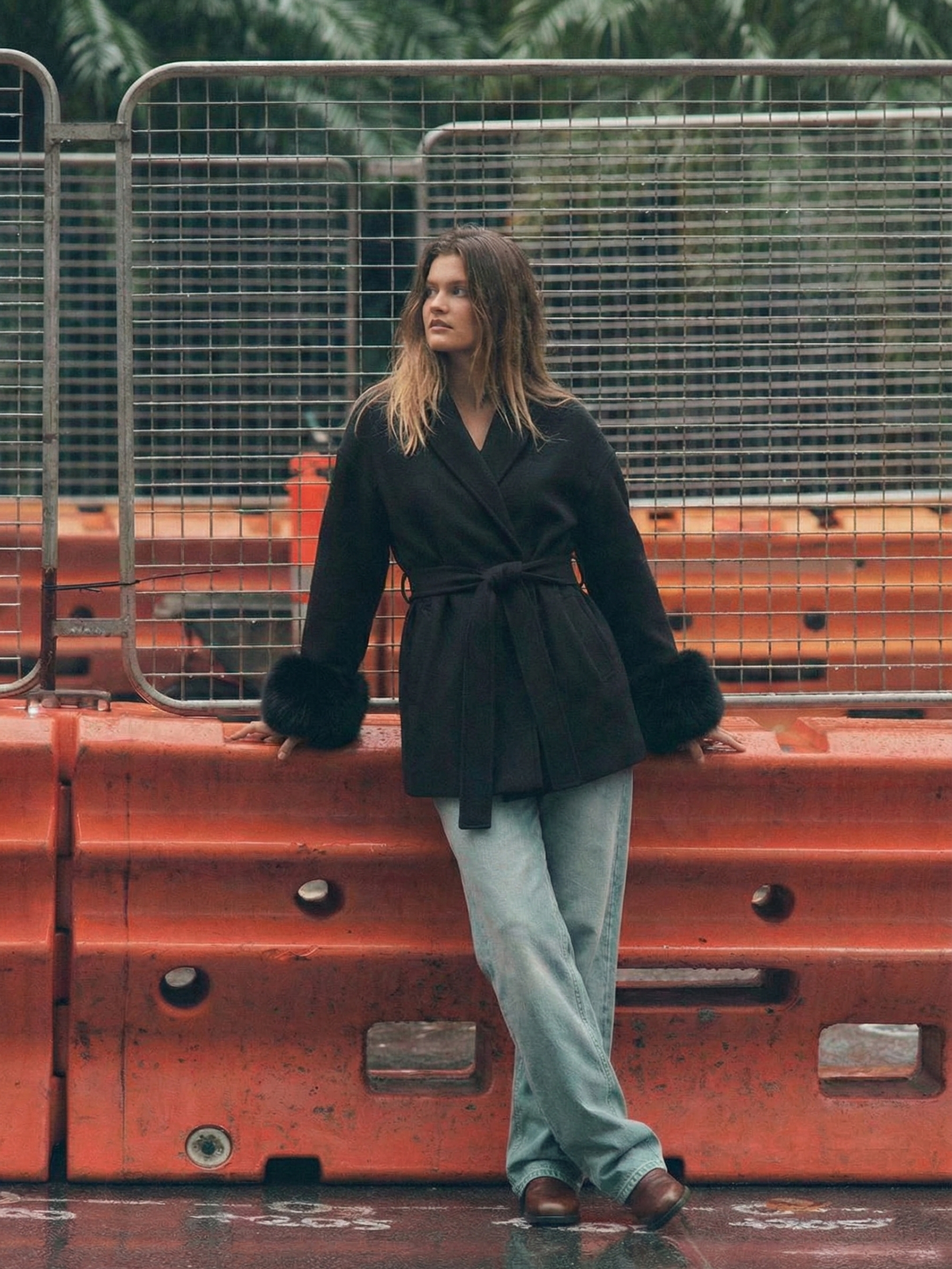 Celine | Belted Coat with Faux Fur Cuffs
