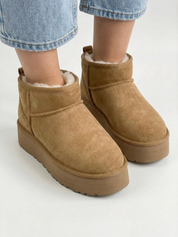 Suede-Effect Platform Boots with Faux Fur Lining