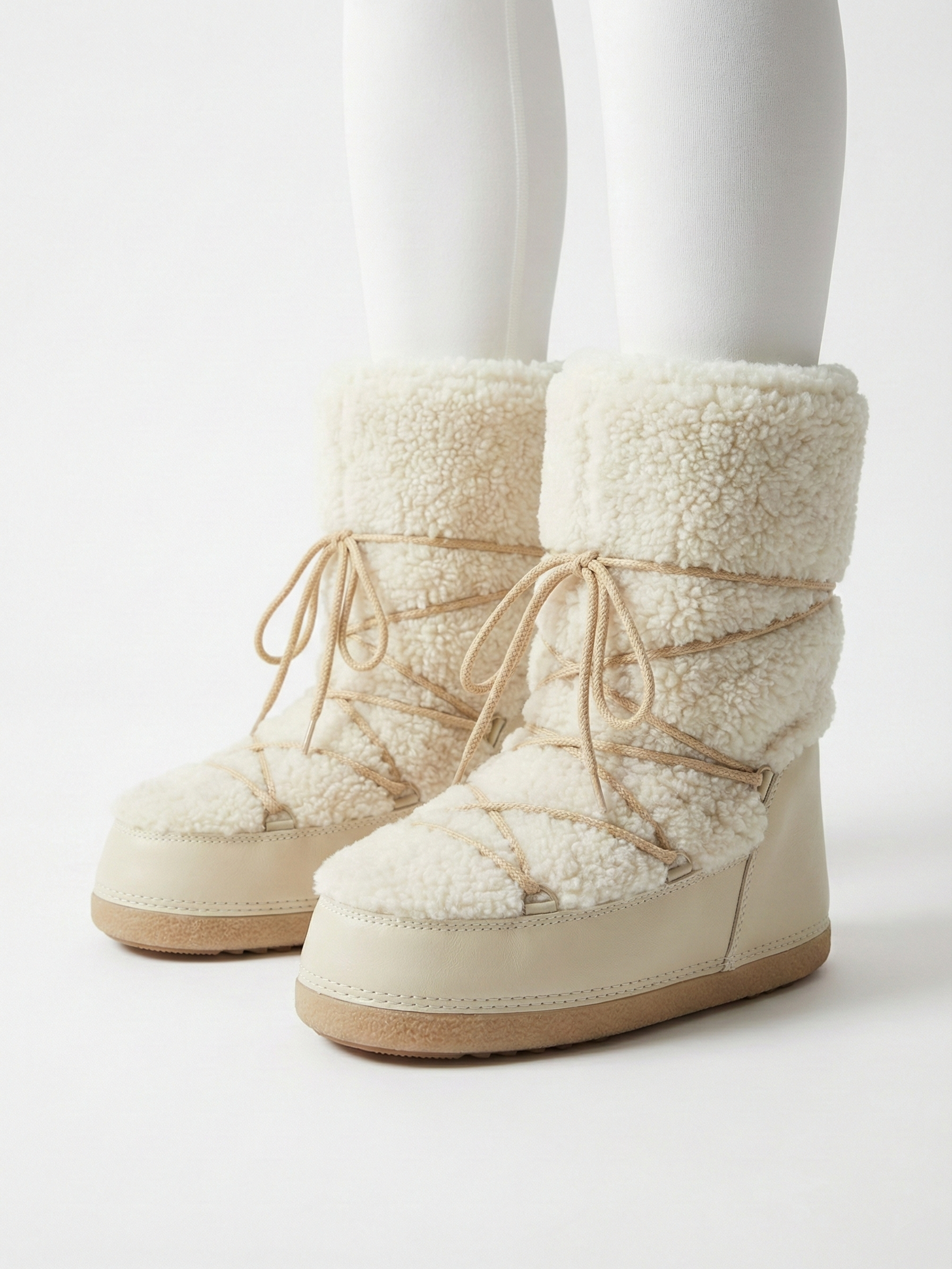 Women’s Cream Tall Lace-Up Comfort Boots
