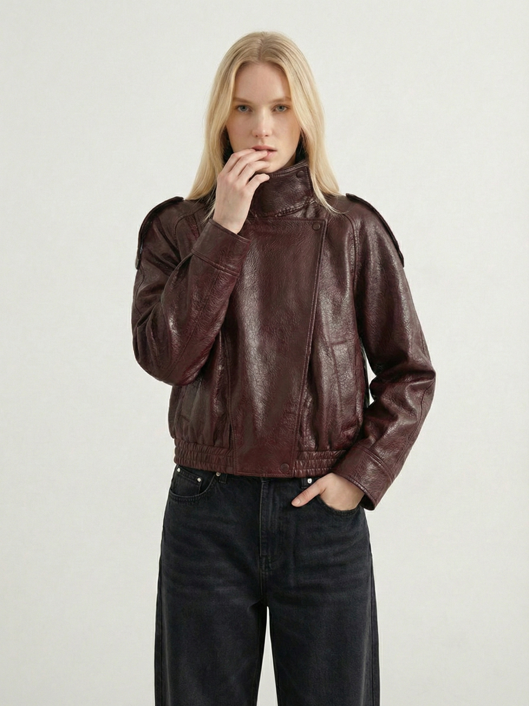 Felicia | Oversized High-Neck Faux Leather Jacket