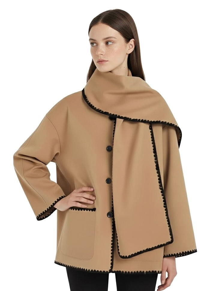 Nellie | Cape Coat with Contrast Trim
