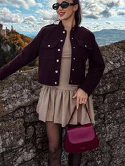 Lilly | Burgundy Cropped Jacket with Gold Buttons