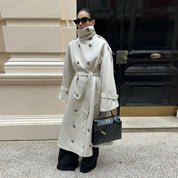 Zoe | High-Neck Belted Long Trench Coat