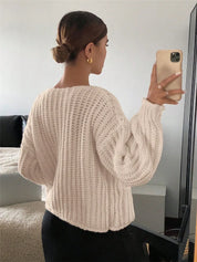 Rae | Cream Chunky Knit Cardigan with Gold Buttons