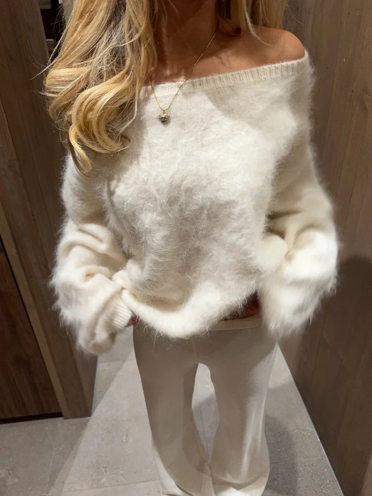 Riley | Soft Pink Fuzzy Knit Jumper