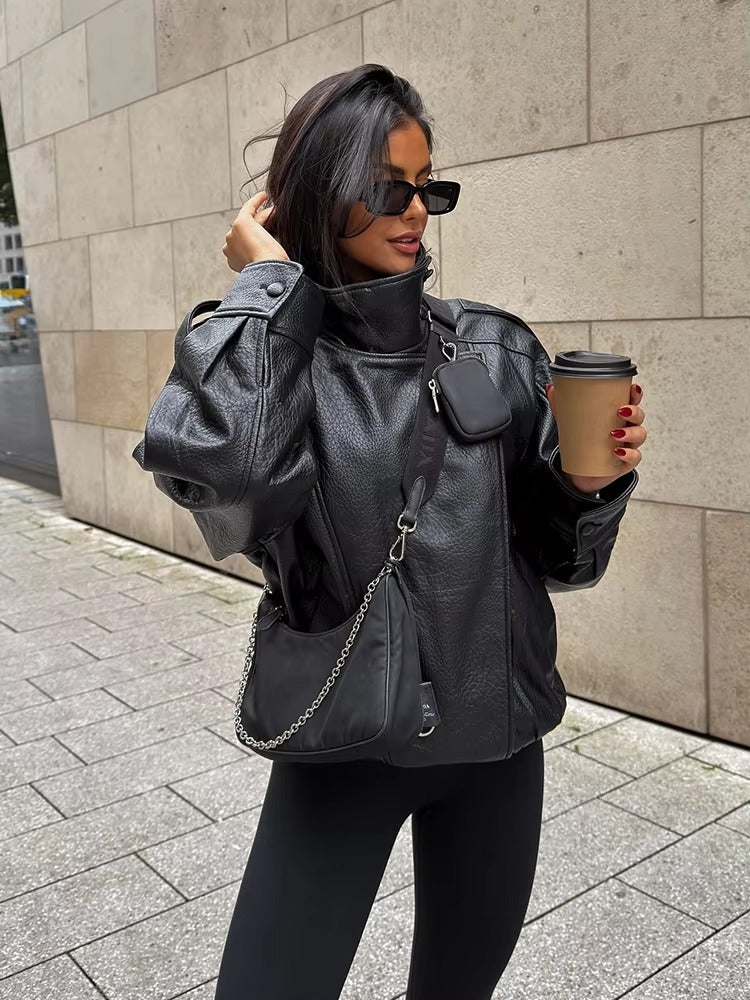 Felicia | Oversized High-Neck Faux Leather Jacket