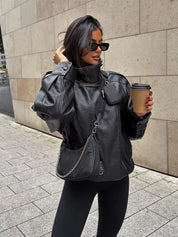 Felicia | Oversized High-Neck Faux Leather Jacket
