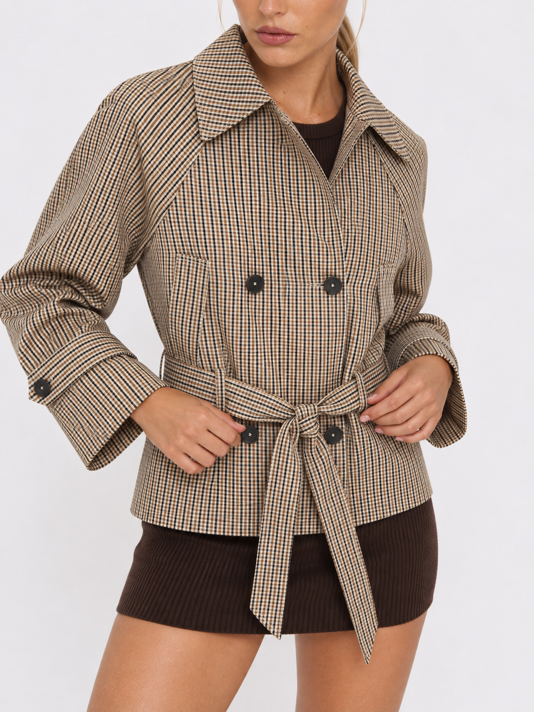 Bruyère | Checked Belted Trench Jacket