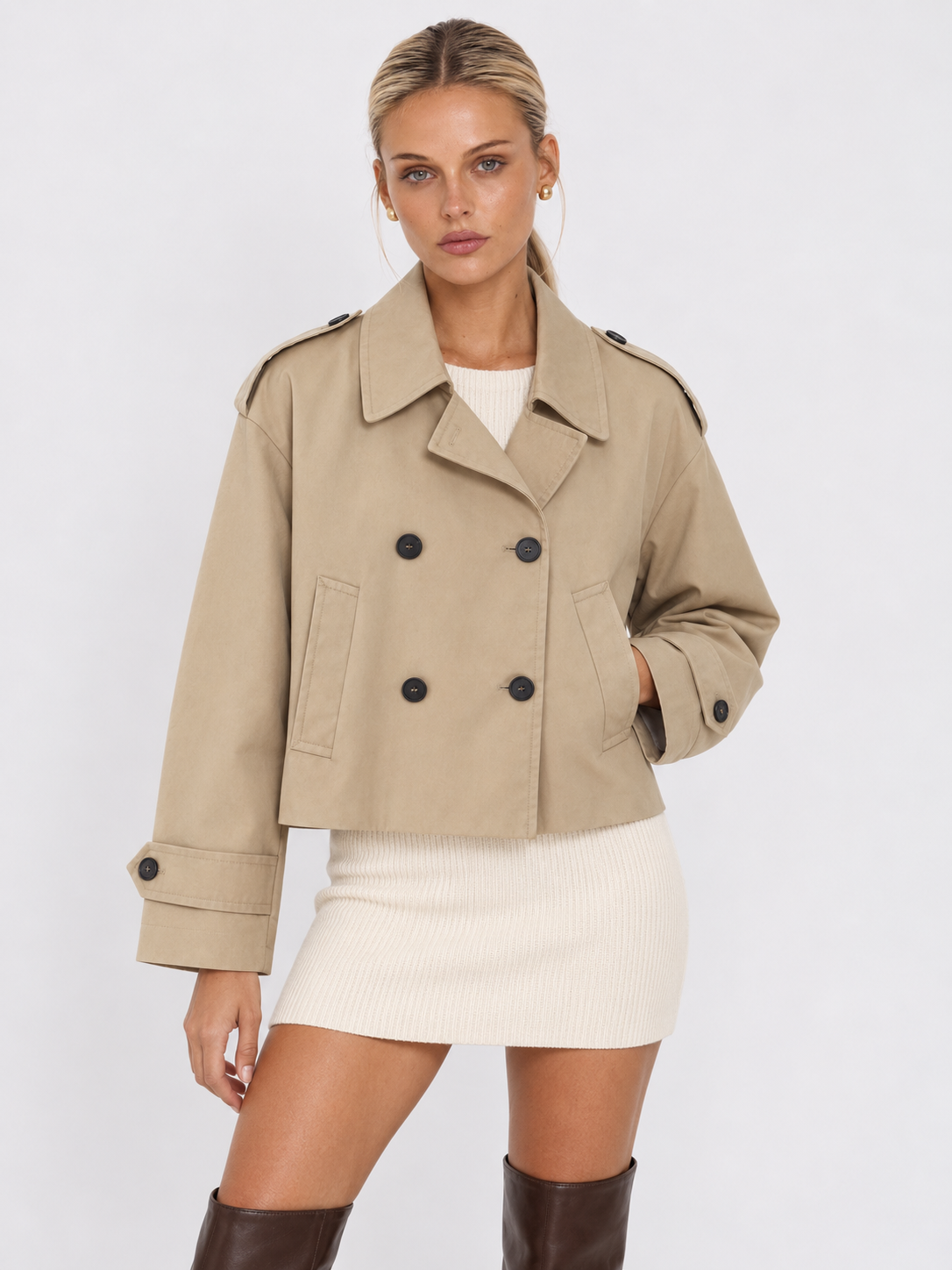 Colette | Cropped Double-Breasted Trench Jacket