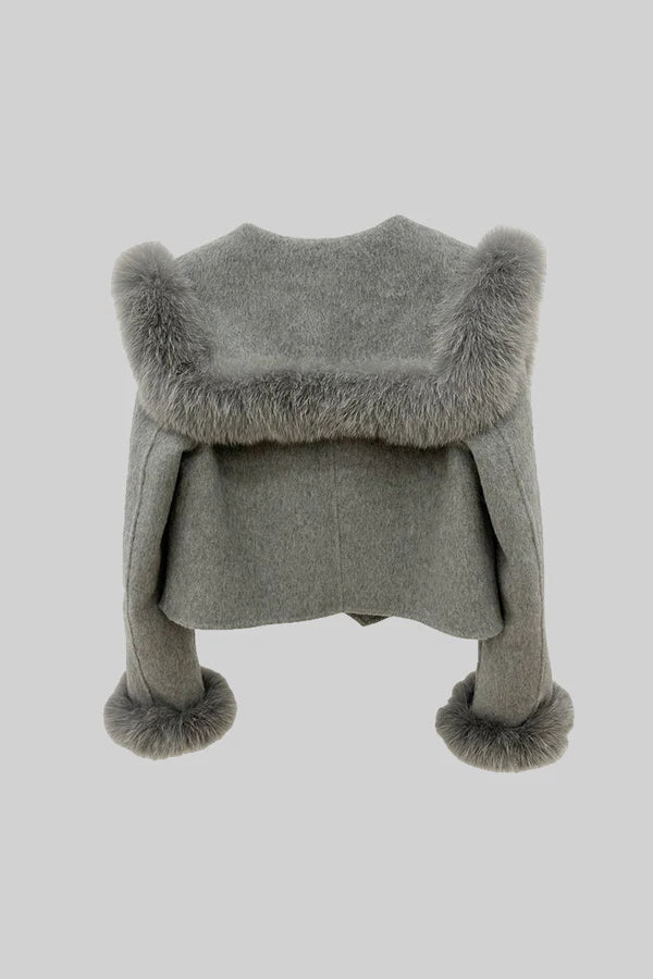 Hallie | Faux Fur Trim Double-Breasted Jacket