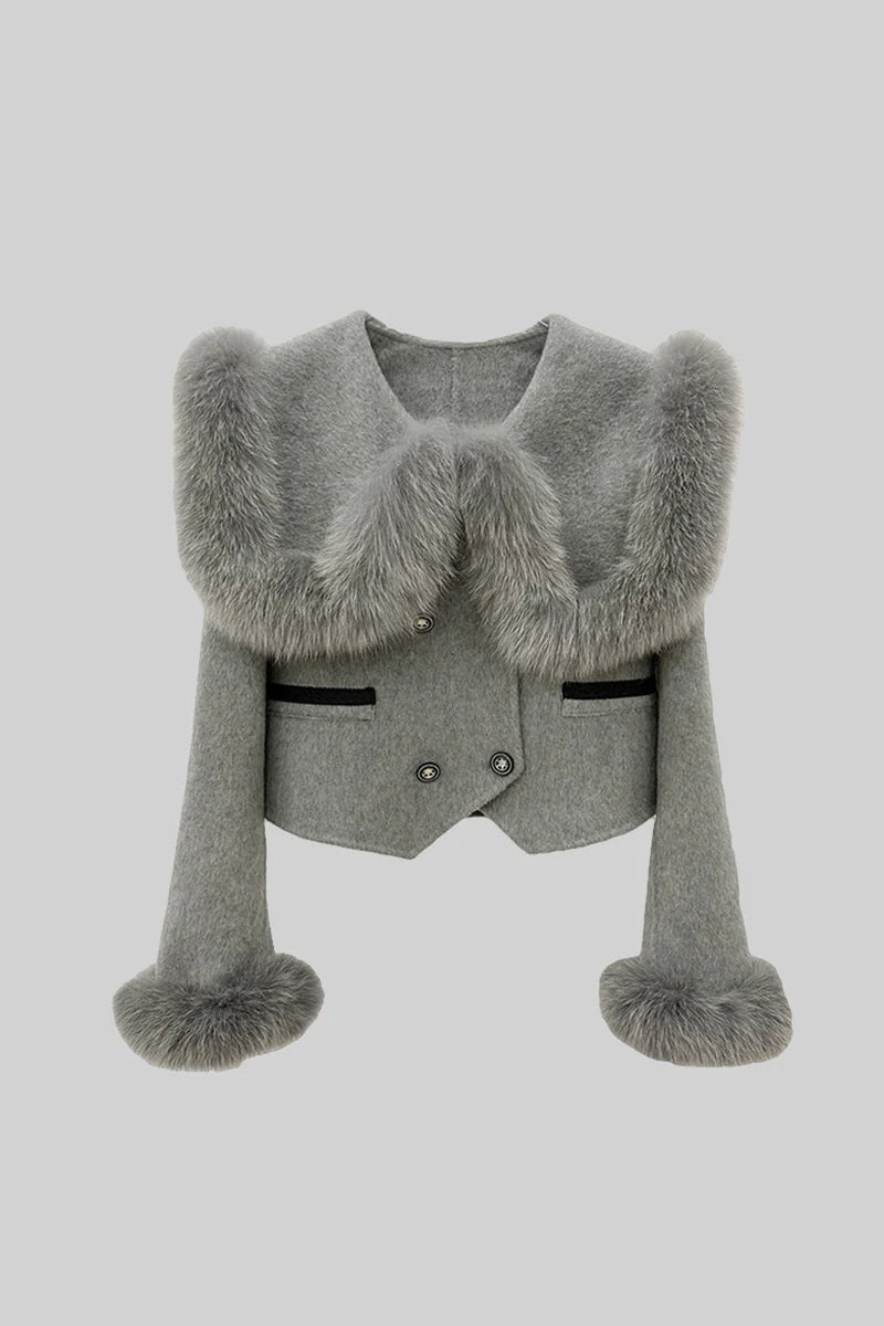 Hallie | Faux Fur Trim Double-Breasted Jacket